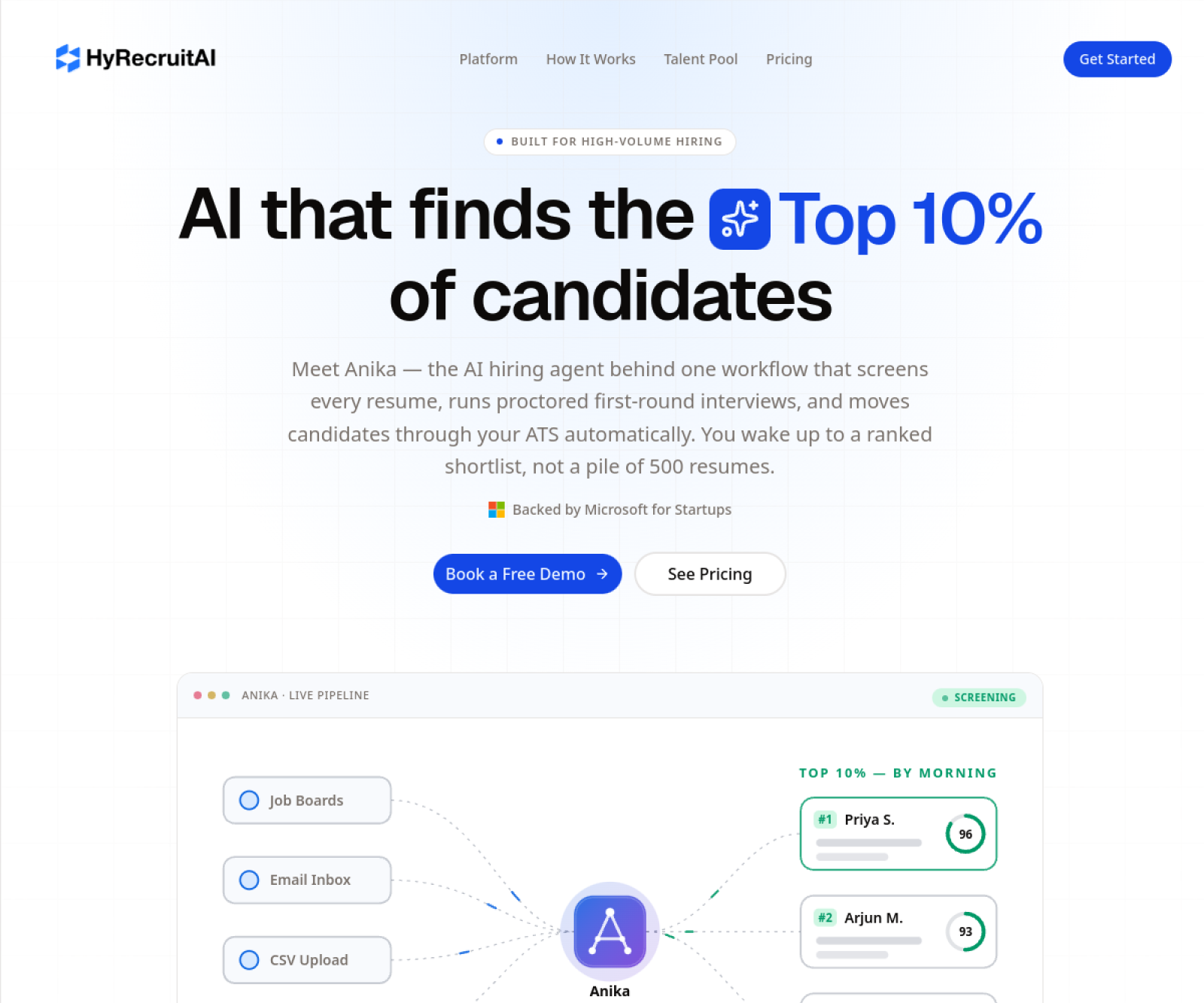 HyRecruit AI technical recruiting platform homepage