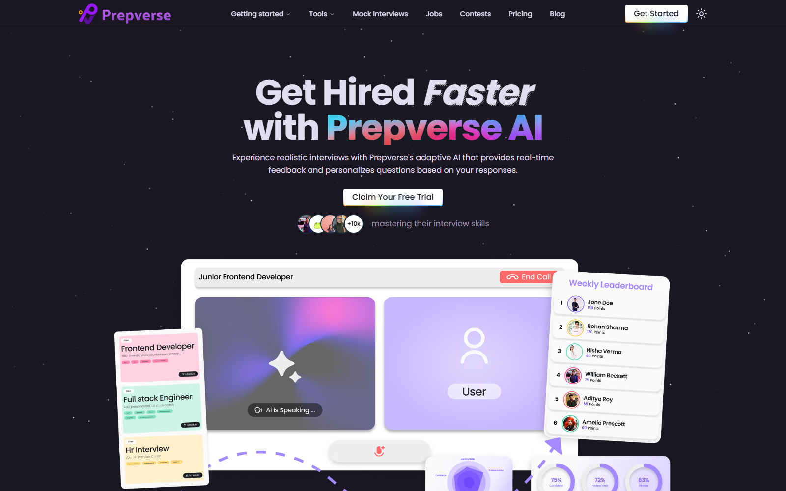 Prepverse AI interview preparation platform homepage